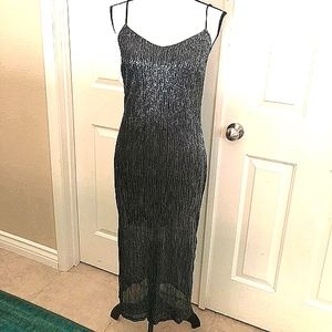 💃BAR III NWOT Black Glitter Lace Sheath Dress with Overlay SIZE Medium🖤